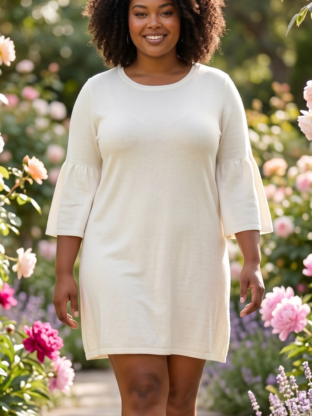 Sail to Sable STS WHITE Knit DRESS bell sleeves maternity? Wedding? XL